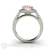 Bridal Set Cushion Cut Halo Morganite Engagement Ring Platinum - Rare Earth Jewelry