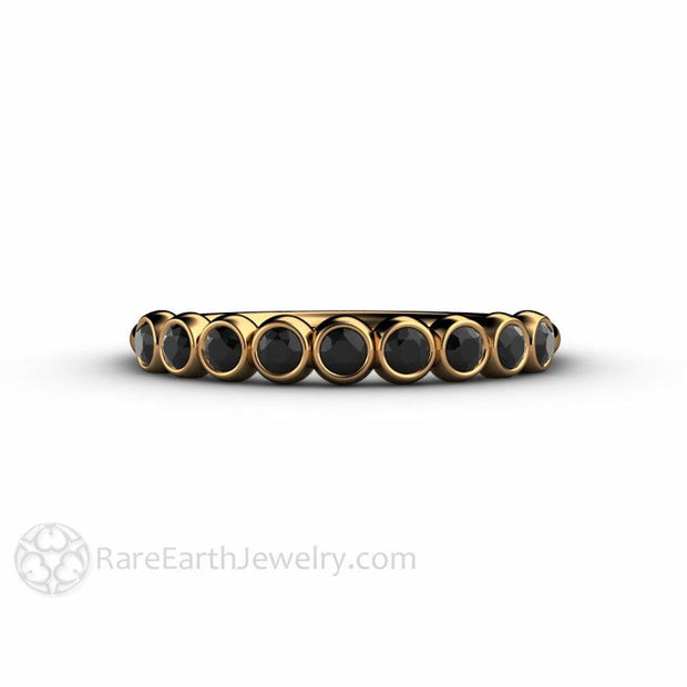 Bubbles Black Diamond Wedding Ring Anniversary Band Stacking Ring 18K Yellow Gold - Rare Earth Jewelry