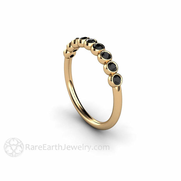 Bubbles Black Diamond Wedding Ring Anniversary Band Stacking Ring 14K Yellow Gold - Rare Earth Jewelry