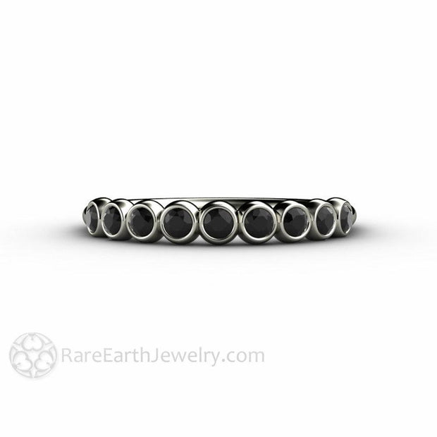Bubbles Black Diamond Wedding Ring Anniversary Band Stacking Ring 14K White Gold - Rare Earth Jewelry