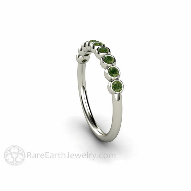 Bubbles Green Diamond Wedding Ring Bezel Set Anniversary Band 14K White Gold - Rare Earth Jewelry