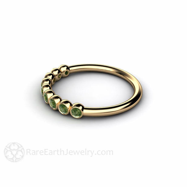 Bubbles Green Diamond Wedding Ring Bezel Set Anniversary Band 14K Yellow Gold - Rare Earth Jewelry
