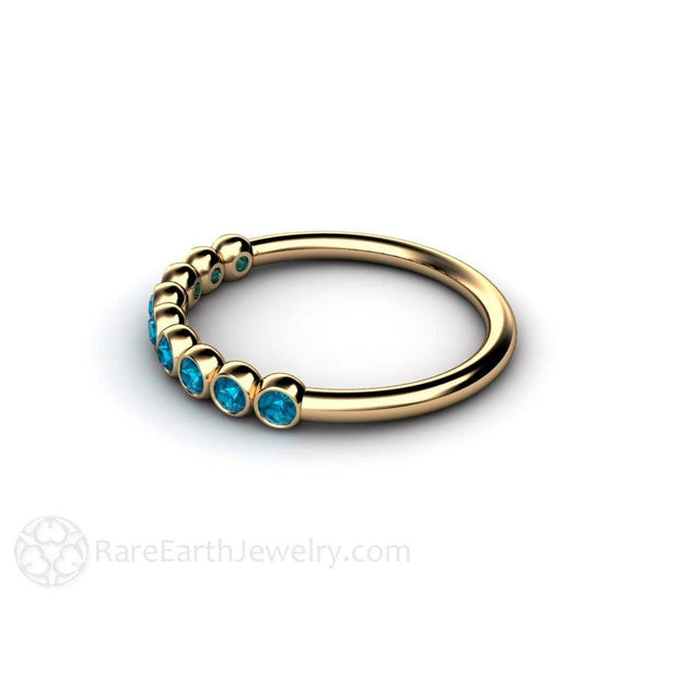 Bubbles Teal Blue Diamond Wedding Ring Bezel Set Anniversary Band 14K Yellow Gold - Rare Earth Jewelry