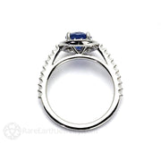 Ceylon Blue Sapphire Engagement Ring Round Diamond Halo Platinum - Rare Earth Jewelry