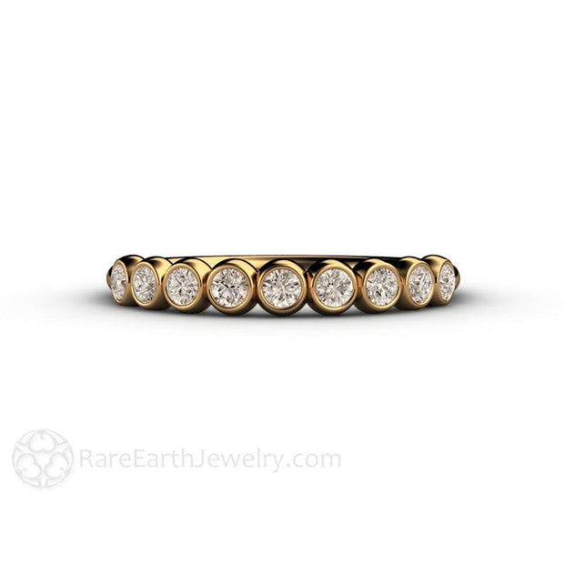 Champagne Bubbles Light Brown Diamond Wedding Ring Bezel Set Anniversary Band 18K Yellow Gold - Rare Earth Jewelry