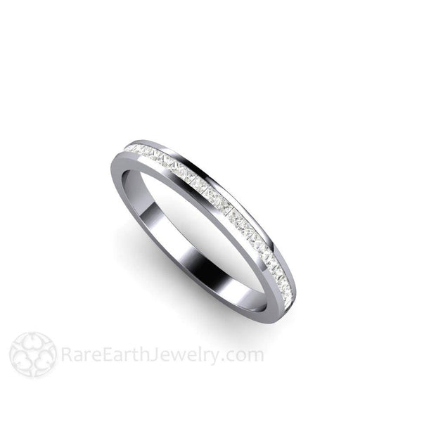 Channel Set Princess Diamond Wedding Ring or Anniversary Band 18K White Gold - Rare Earth Jewelry