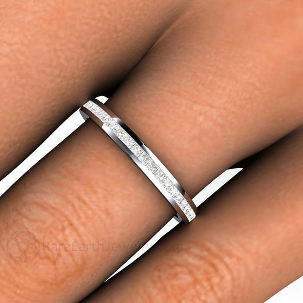 Channel Set Princess Diamond Wedding Ring or Anniversary Band - Platinum - April - Band - Diamond - Rare Earth Jewelry