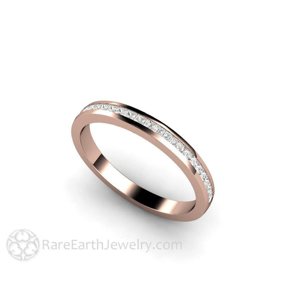 Channel Set Princess Diamond Wedding Ring or Anniversary Band 18K Rose Gold - Rare Earth Jewelry