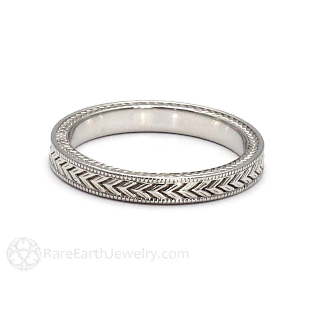 Chevron Wedding Band Milgrain Wedding Ring 3mm Vintage Style - Rare Earth Jewelry