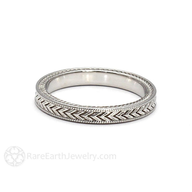 Chevron Wedding Band Milgrain Wedding Ring 3mm Vintage Style Platinum - Rare Earth Jewelry