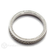 Chevron Wedding Band Milgrain Wedding Ring 3mm Vintage Style 14K White Gold - Rare Earth Jewelry