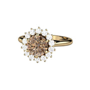 Chocolate Brown Moissanite Engagement Ring 6 Prong Vintage Round Cluster 14K Yellow Gold - Engagement Only - Rare Earth Jewelry