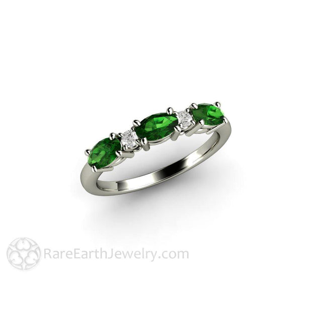 Chrome Green Tourmaline Ring East West Anniversary Band 14K White Gold - Rare Earth Jewelry