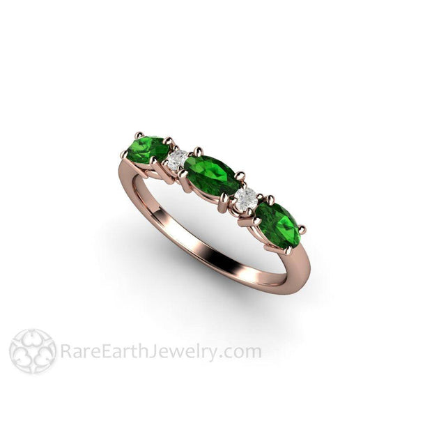 Chrome Green Tourmaline Ring East West Anniversary Band 14K Rose Gold - Rare Earth Jewelry