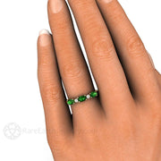 Chrome Green Tourmaline Ring East West Anniversary Band 18K Yellow Gold - Rare Earth Jewelry