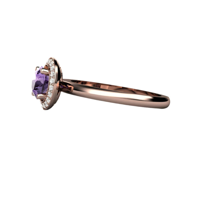 Color Change Purple Sapphire Engagement Ring, Diamond Halo | Rare Earth Jewelry