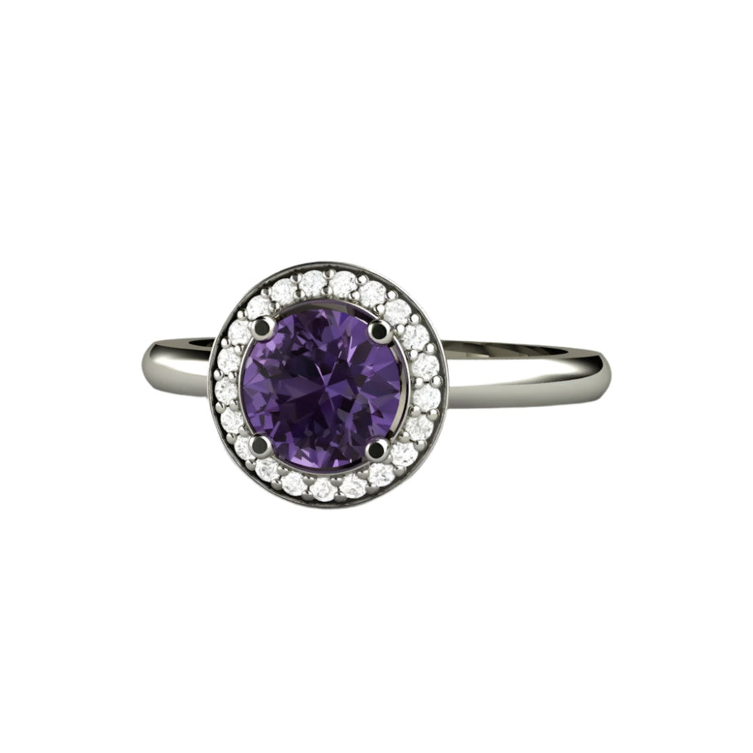 Purple Sapphire Ring Diamond Halo Engagement, Rare Earth Jewelry