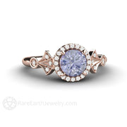 Color Change Purple Sapphire Ring Vintage Engagement Art Deco Diamond Halo 18K Rose Gold - Rare Earth Jewelry