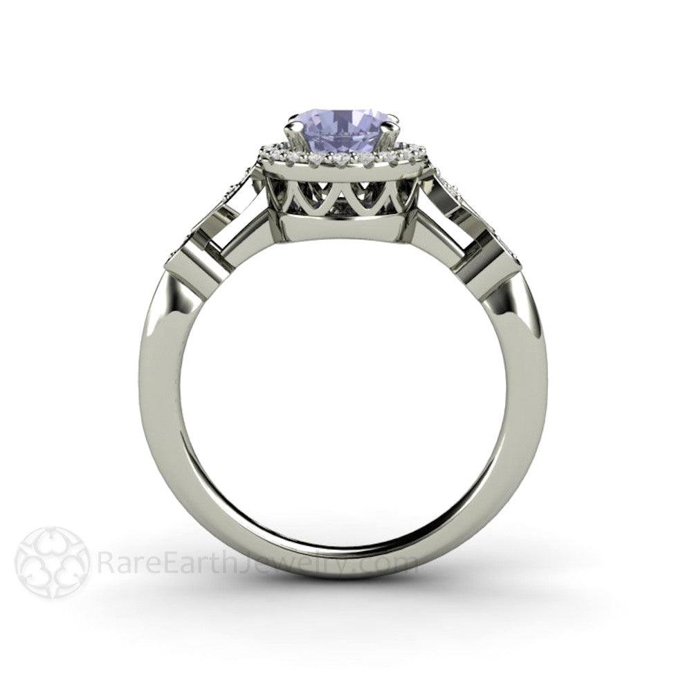 Color Change Purple Sapphire Ring Vintage Engagement Art Deco Diamond Halo - Rare Earth Jewelry