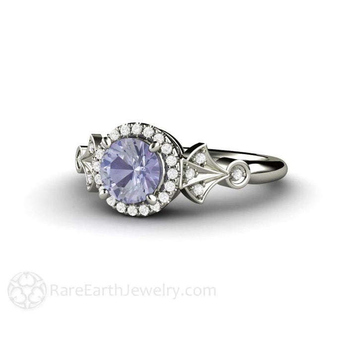 Color Change Purple Sapphire Ring Vintage Engagement Art Deco Diamond Halo - Rare Earth Jewelry