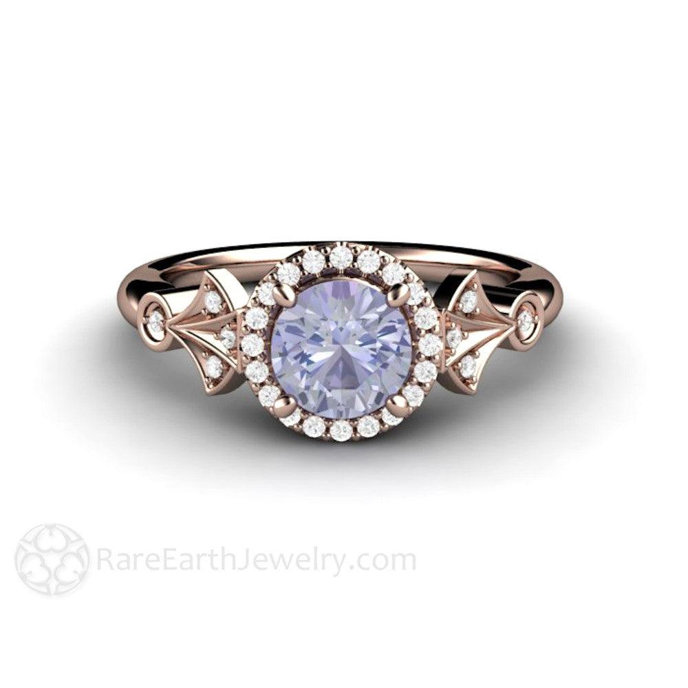 Color Change Purple Sapphire Ring Vintage Engagement Art Deco Diamond Halo - Rare Earth Jewelry