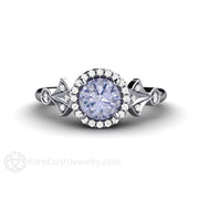 Color Change Purple Sapphire Ring Vintage Engagement Art Deco Diamond Halo 18K Rose Gold - Rare Earth Jewelry