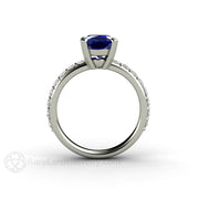 Cushion Blue Sapphire Engagement Ring Double Prong Solitaire Pave Diamonds 18K White Gold - Engagement Only - Rare Earth Jewelry