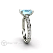 Cushion Cut Aquamarine Engagement Ring Solitaire with Diamonds 18K White Gold - Engagement Only - Rare Earth Jewelry