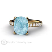 Cushion Cut Aquamarine Engagement Ring Solitaire with Diamonds 18K Yellow Gold - Engagement Only - Rare Earth Jewelry