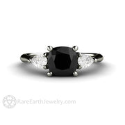 Cushion Cut Black Diamond Engagement Ring Three Stone Platinum - Engagement Only - Rare Earth Jewelry
