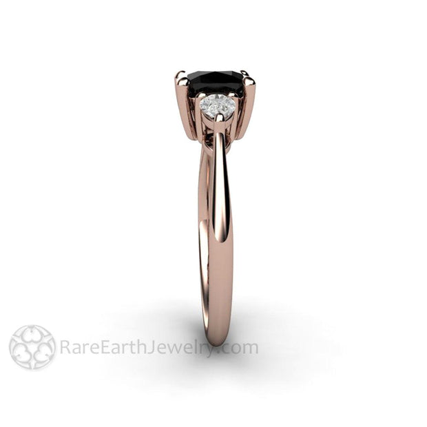 Cushion Cut Black Diamond Engagement Ring Three Stone 14K Rose Gold - Engagement Only - Rare Earth Jewelry