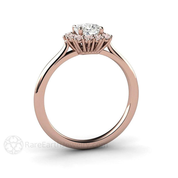 Cushion Cut Diamond Engagement Ring with Argyle Pink Diamond Halo Cluster Style 14K Rose Gold - Rare Earth Jewelry
