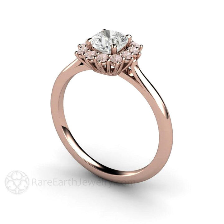Cushion Cut Diamond Engagement Ring with Argyle Pink Diamond Halo Cluster Style 14K Rose Gold - Rare Earth Jewelry
