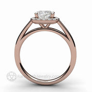 Cushion Cut Moissanite Engagement Ring Petite Pave Diamond Halo - 14K Rose Gold - Cushion - Halo - Moissanite - Rare Earth Jewelry
