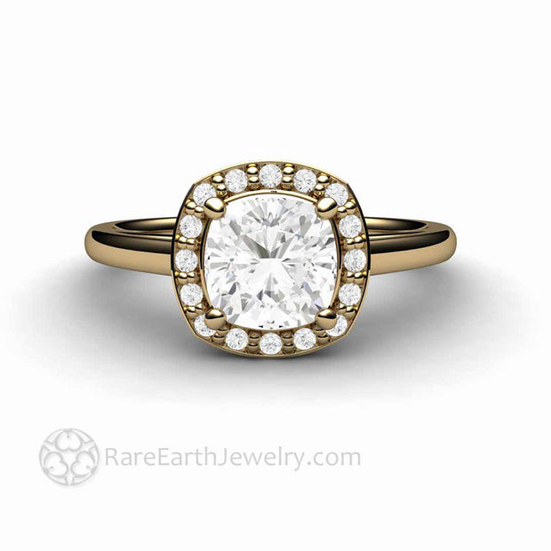 6mm Cushion Cut Forever One Moissanite Engagement Ring 14K Yellow Gold by Rare Earth Jewelry
