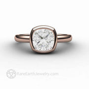 Cushion Cut Moissanite Engagement Ring Simple Bezel Set Moissanite Solitaire 18K Rose Gold - Rare Earth Jewelry