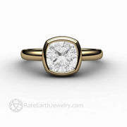 Cushion Cut Moissanite Engagement Ring Simple Bezel Set Moissanite Solitaire 14K Yellow Gold - Rare Earth Jewelry
