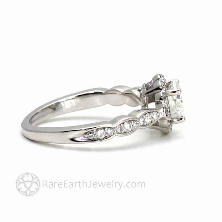 Cushion Cut Moissanite Halo Engagement Ring with Diamonds - Rare Earth Jewelry