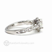 Cushion Cut Moissanite Halo Engagement Ring with Diamonds 14K White Gold - Rare Earth Jewelry