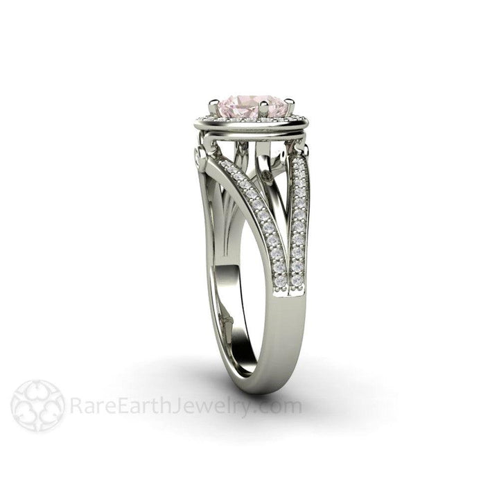 Cushion Halo Pink Sapphire Engagement Ring Triple Split Shank 18K White Gold - Engagement Only - Rare Earth Jewelry