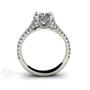 Cushion Moissanite Engagement Ring Split Shank with Pave Diamonds 14K White Gold - Rare Earth Jewelry
