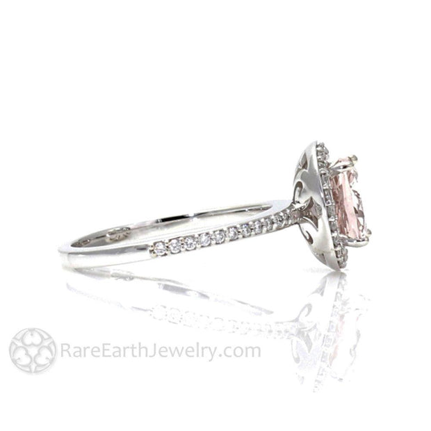 Cushion Morganite Engagement Ring Diamond Halo 14K White Gold - Engagement Only - Rare Earth Jewelry