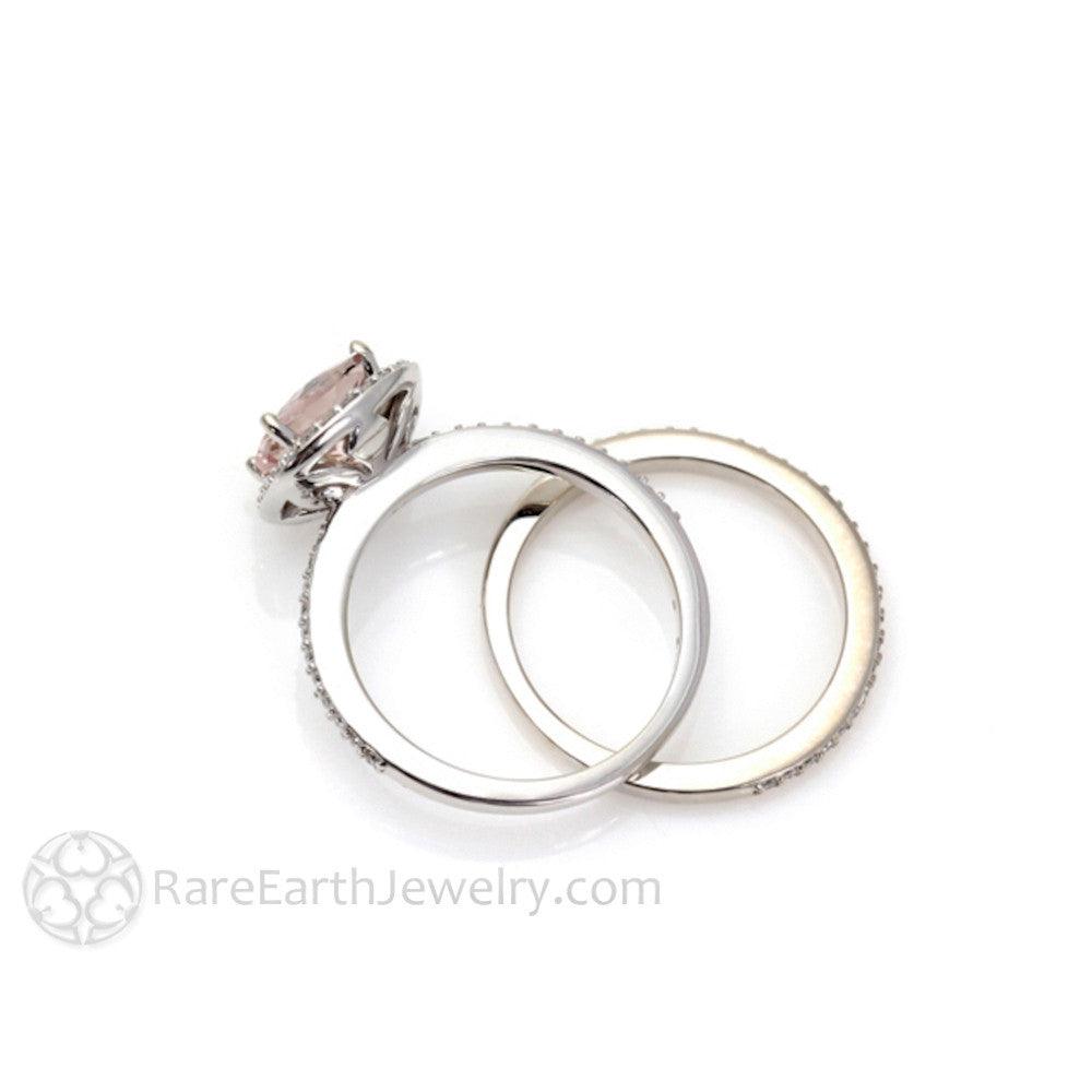 Cushion Cut Morganite Engagement Ring Diamond Halo - Rare Earth Jewelry