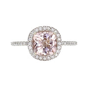 Cushion Morganite Engagement Ring Diamond Halo 14K White Gold - Engagement Only - Rare Earth Jewelry