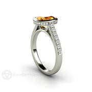 Cushion Yellow Sapphire Engagement Ring Solitaire with Diamonds 18K White Gold - Engagement Only - Rare Earth Jewelry