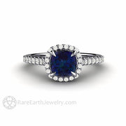 Dainty Pave Diamond Halo Alexandrite Engagement Ring Cushion Cut Platinum - Engagement Only - Rare Earth Jewelry