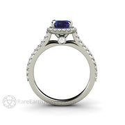 Dainty Pave Diamond Halo Alexandrite Engagement Ring Cushion Cut - 18K White Gold - Engagement Only - Alexandrite - Blue - Cushion - Rare Earth Jewelry