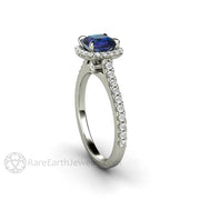 Dainty Pave Diamond Halo Alexandrite Engagement Ring Cushion Cut 18K White Gold - Engagement Only - Rare Earth Jewelry