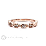 Dainty Scalloped Diamond Band Antique Style with Milgrain 14K Rose Gold - Rare Earth Jewelry