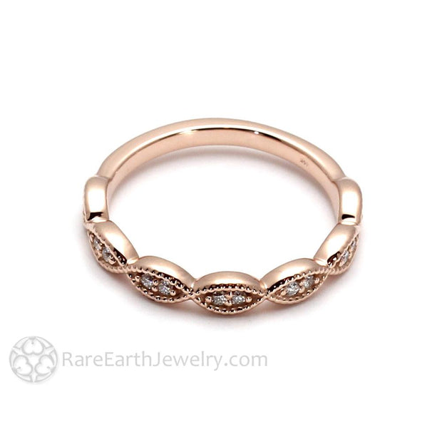 Dainty Scalloped Diamond Band Antique Style with Milgrain 14K Rose Gold - Rare Earth Jewelry